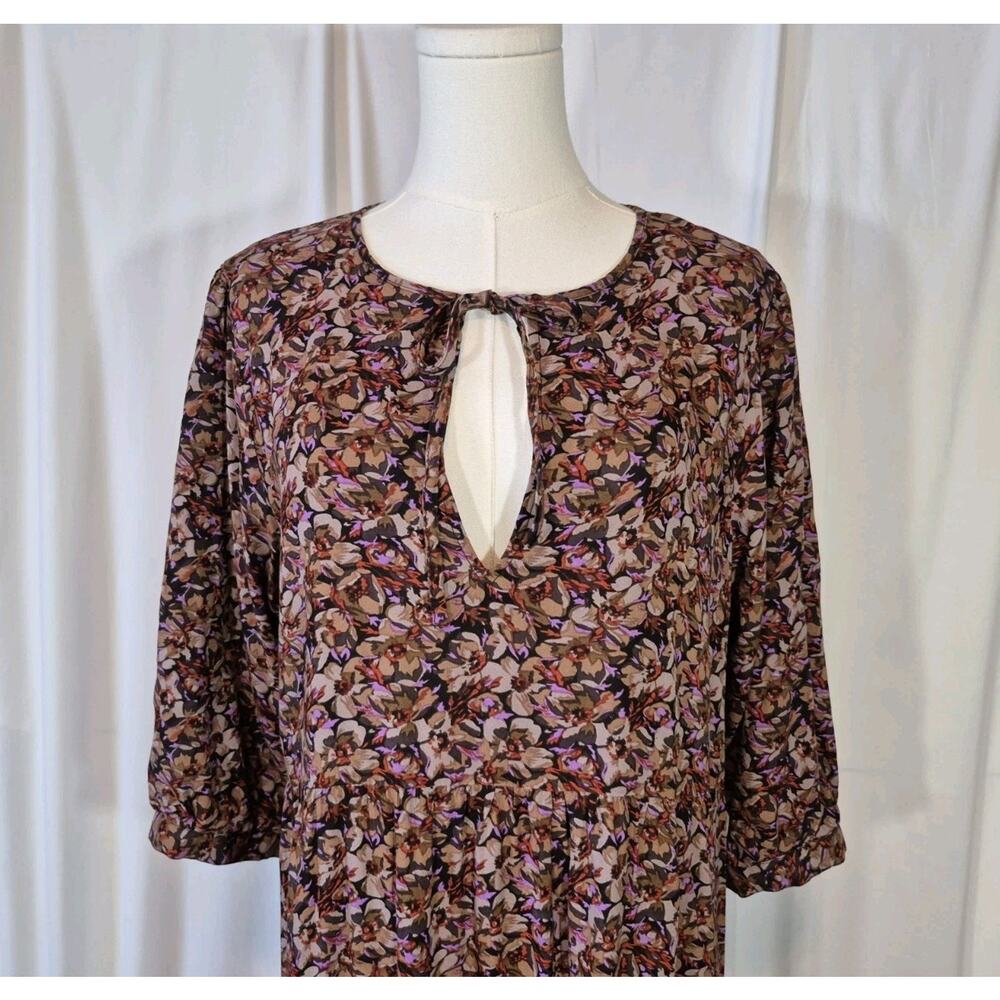 Natural Life Boho Prairie Floral Tiered Purple Brown Maxi Dress Medium - Picture 3 of 12